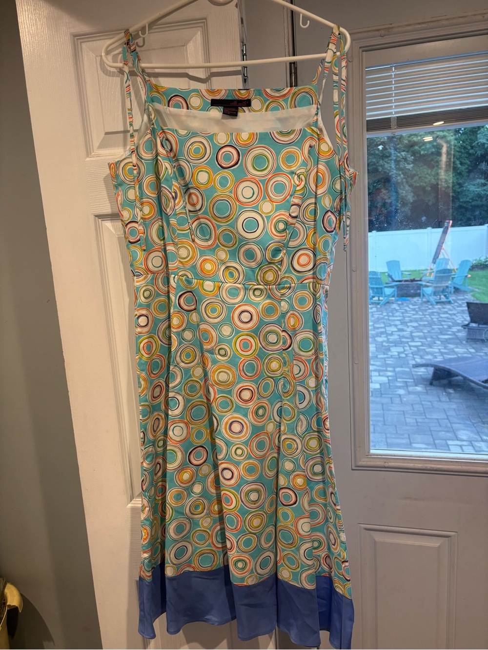 Willi Smith Turquoise Multi-Color Circular Print Midi Dress with Blue Hem